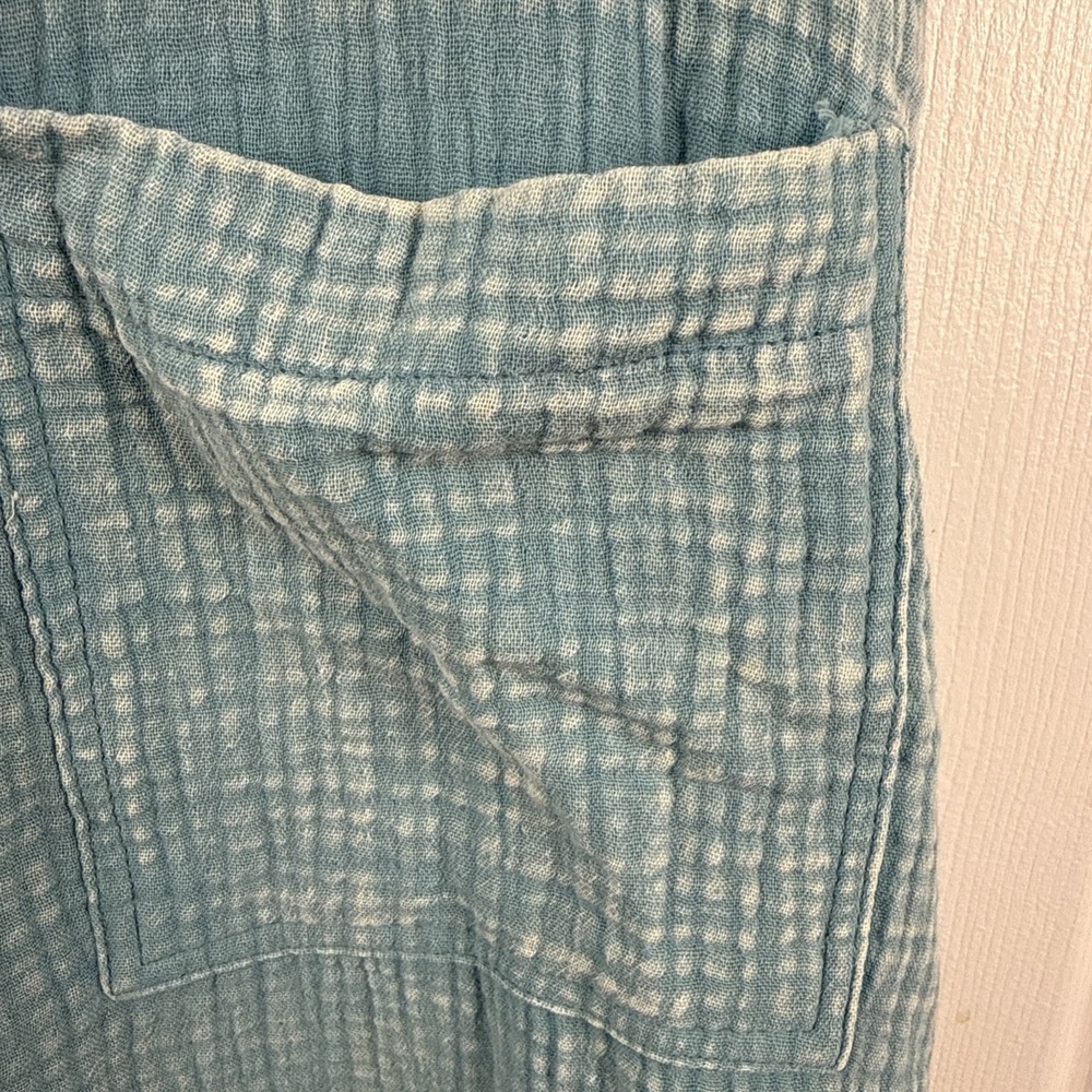 Zenana Dusty Teal Washed Double Gauze Wide Leg Overalls NWOT BOHO - Picture 3 of 15